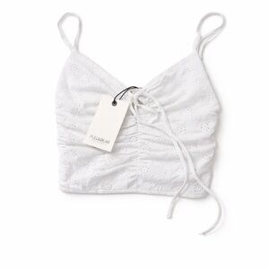 Pull&Bear White Eyelet Ruched Tie-Front Cami